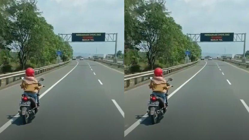 tangkapan layar pemotor masuk tol semarang